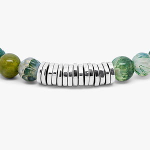 Classic Discs Beaded Bracelet With Green Moss Agate