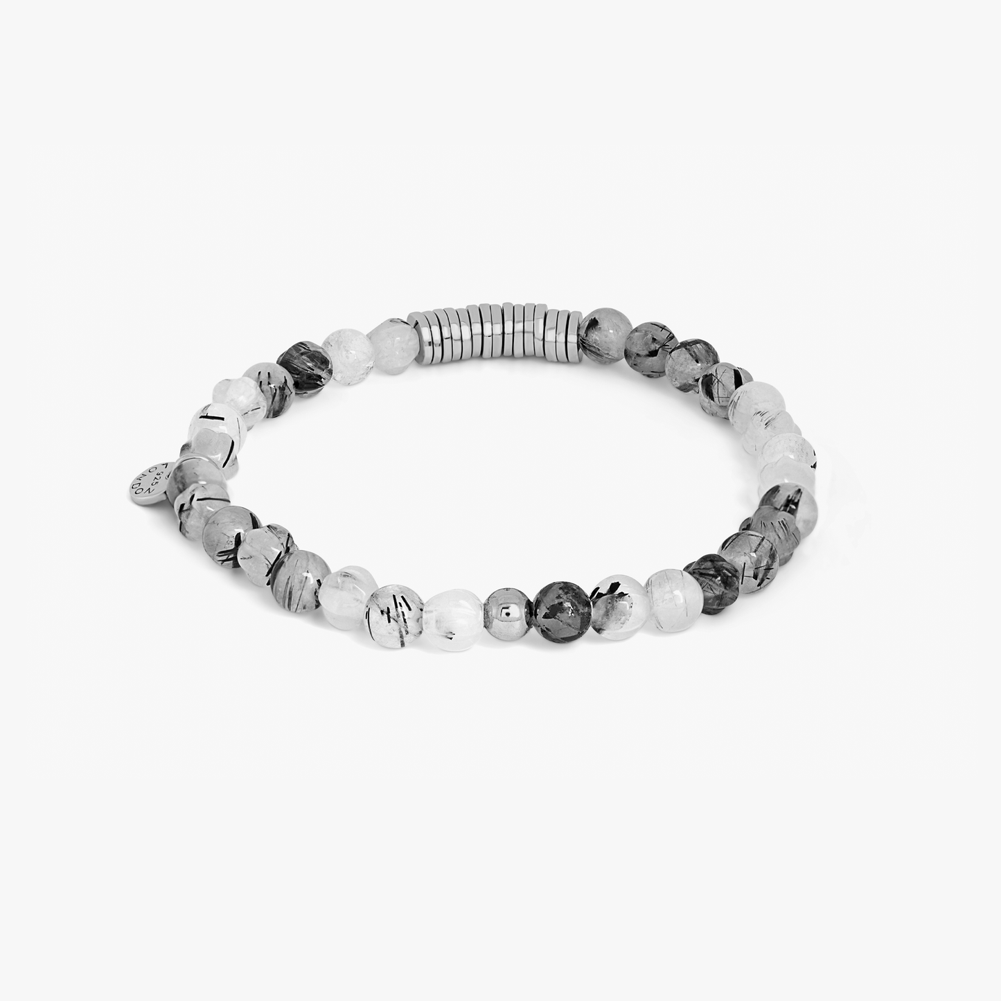 Classic Discs Beaded Bracelet With Black Rutilated Quartz