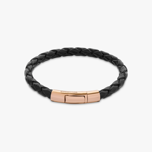 Tubo Scoubidou bracelet in black leather with 18k rose gold