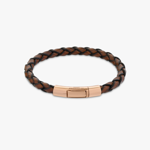 Tubo Scoubidou bracelet in tan leather with 18k rose gold