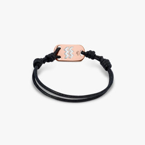 18K rose gold Aquarius bracelet with black cord