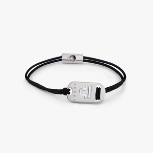 Silver Libra bracelet with black cord