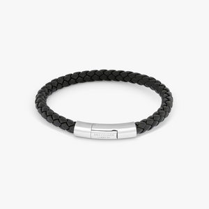 Charles Black Leather Bracelet With Rhodium Plated Silver 
