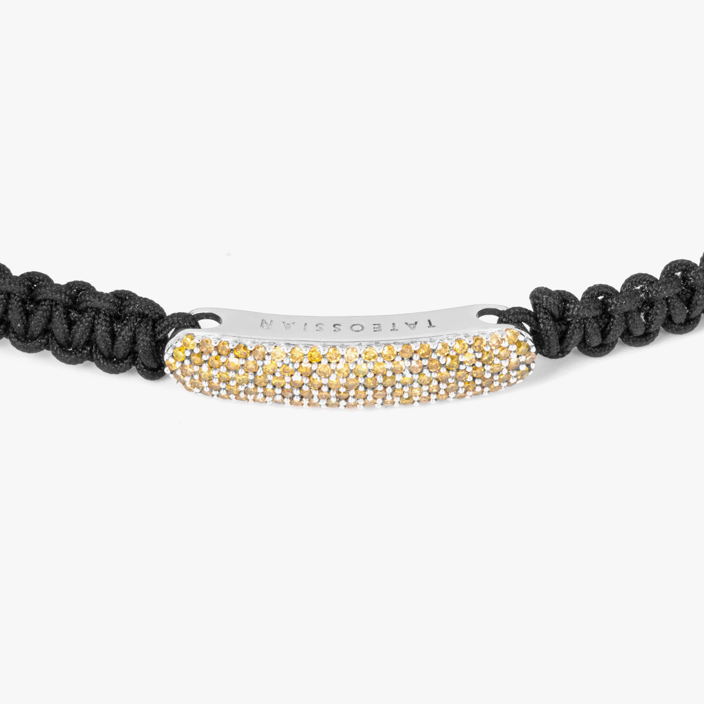 Yellow Diamond Baton bracelet with black macrame and sterling silver (UK) 3