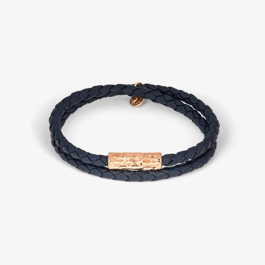 Diamantato bracelet in Italian navy leather with rose gold plated sterling silver (UK) 1