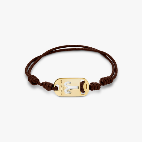 18K gold Aries bracelet with brown cord