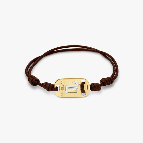 18K gold Scorpio bracelet with brown cord