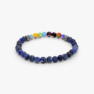 Millefiori Bracelet In Blue With Stainless Steel & Sodalite Beads