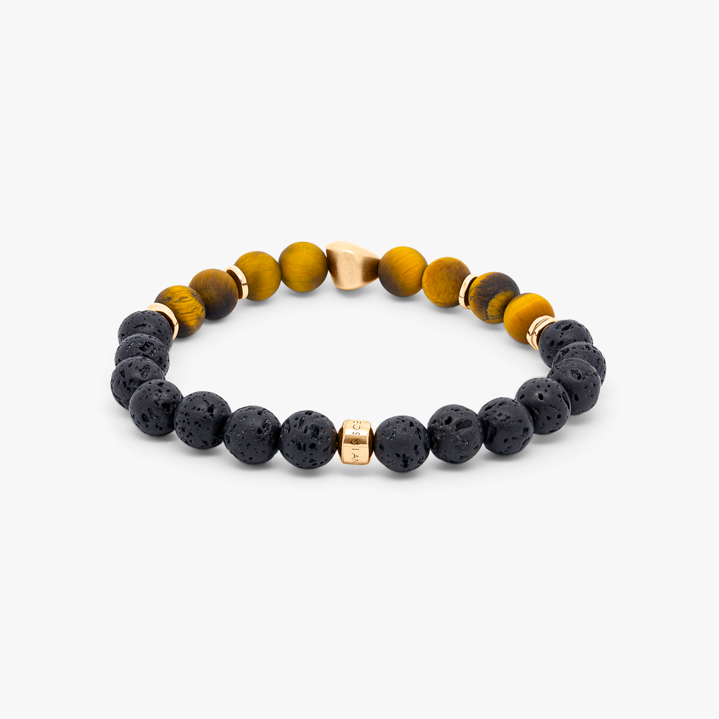 Nugget Bracelet with Tiger Eye Beads and Rose Gold Plated Sterling Silver