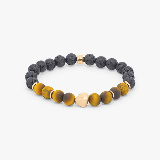 Nugget Bracelet with Tiger Eye Beads and Rose Gold Plated Sterling Silver