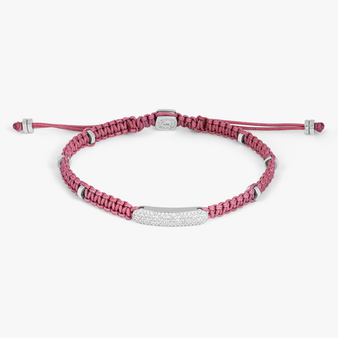 Diamond Baton bracelet in pink macramé and sterling silver (UK) 1