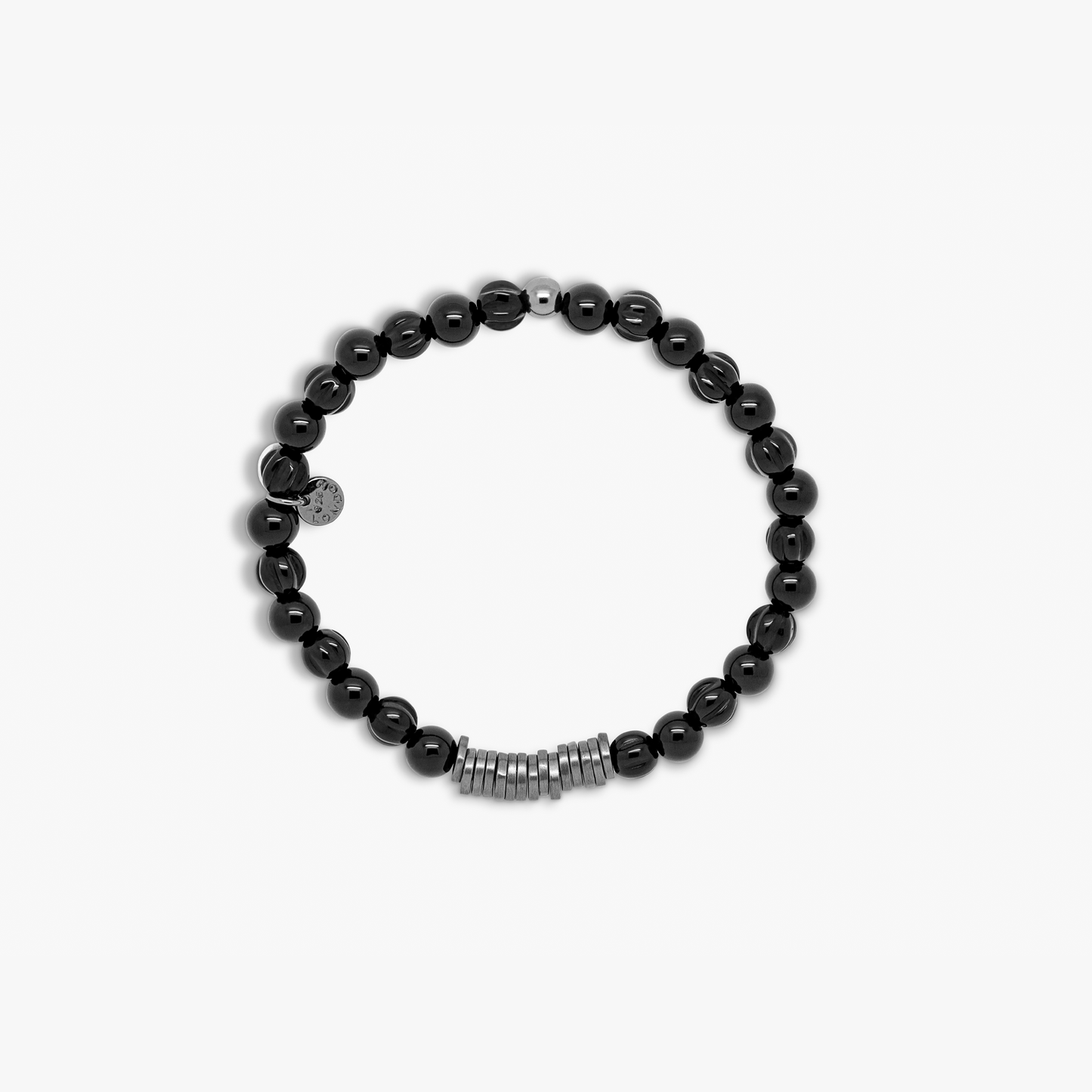 Classic Discs Beaded Bracelet With Black Agate In Black Ruthenium