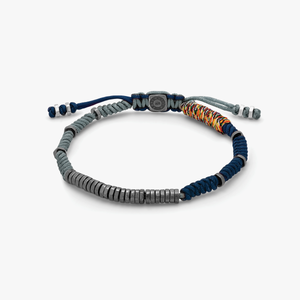 Guell bracelet in blue and grey macramé with sterling silver