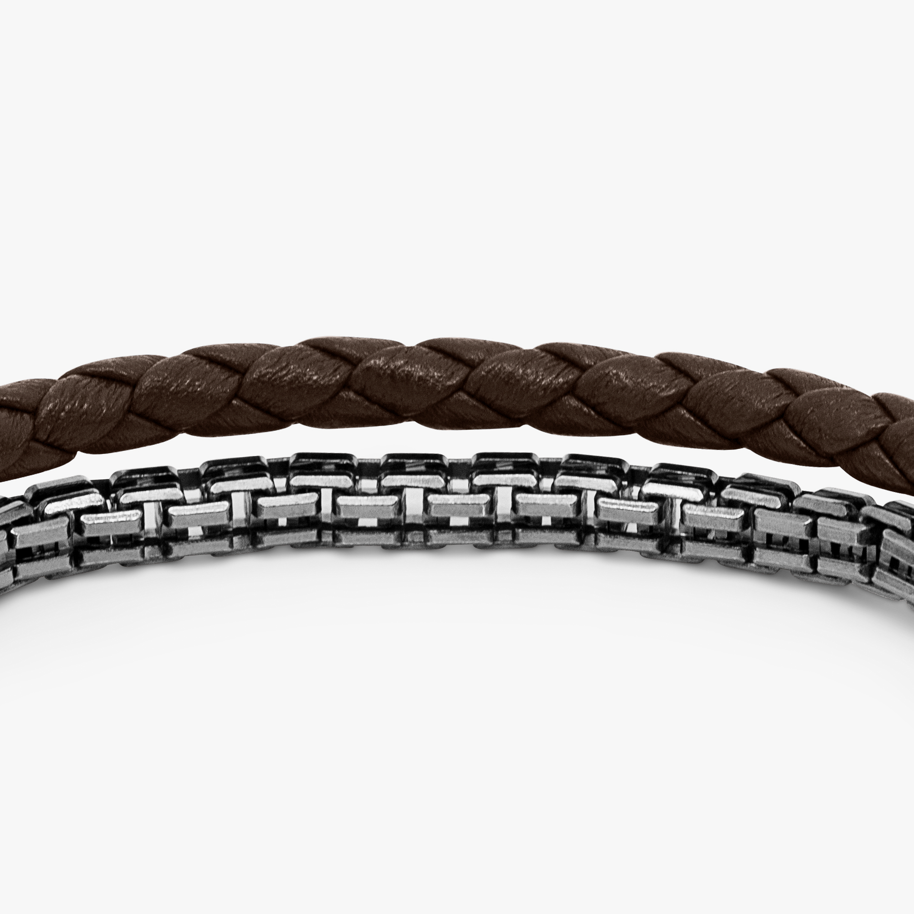 Fusione bracelet in Italian brown leather with black rhodium plated sterling silver (UK) 2