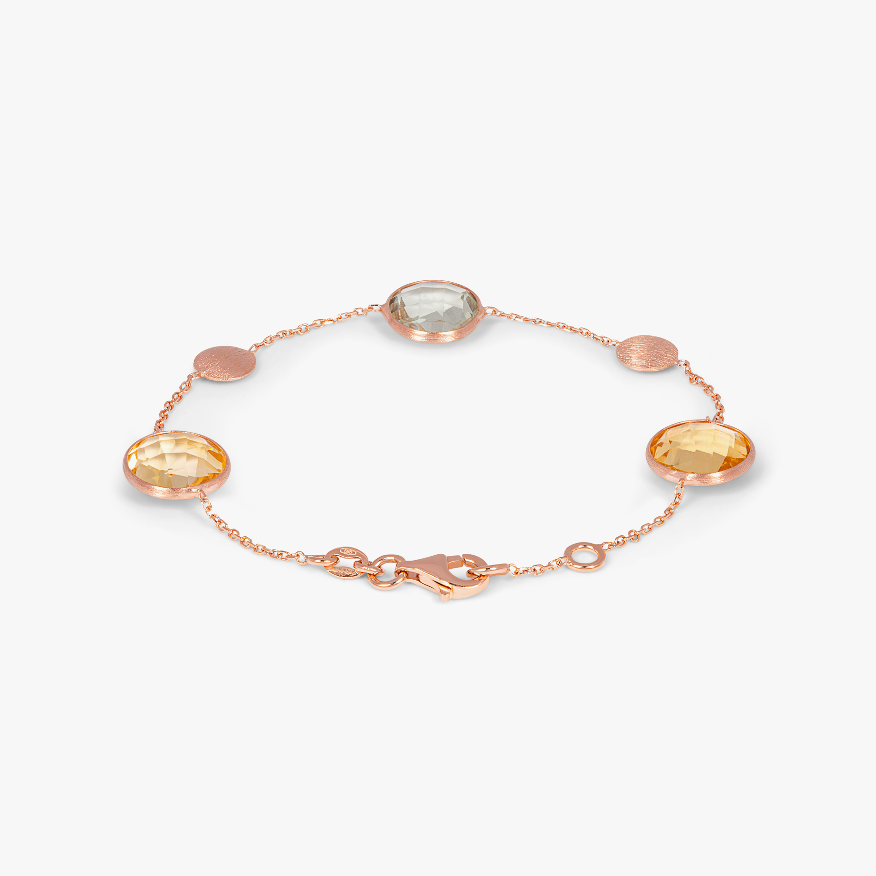 Kensington bracelet with citrine and prasiolite in 14k satin rose gold (UK) 2