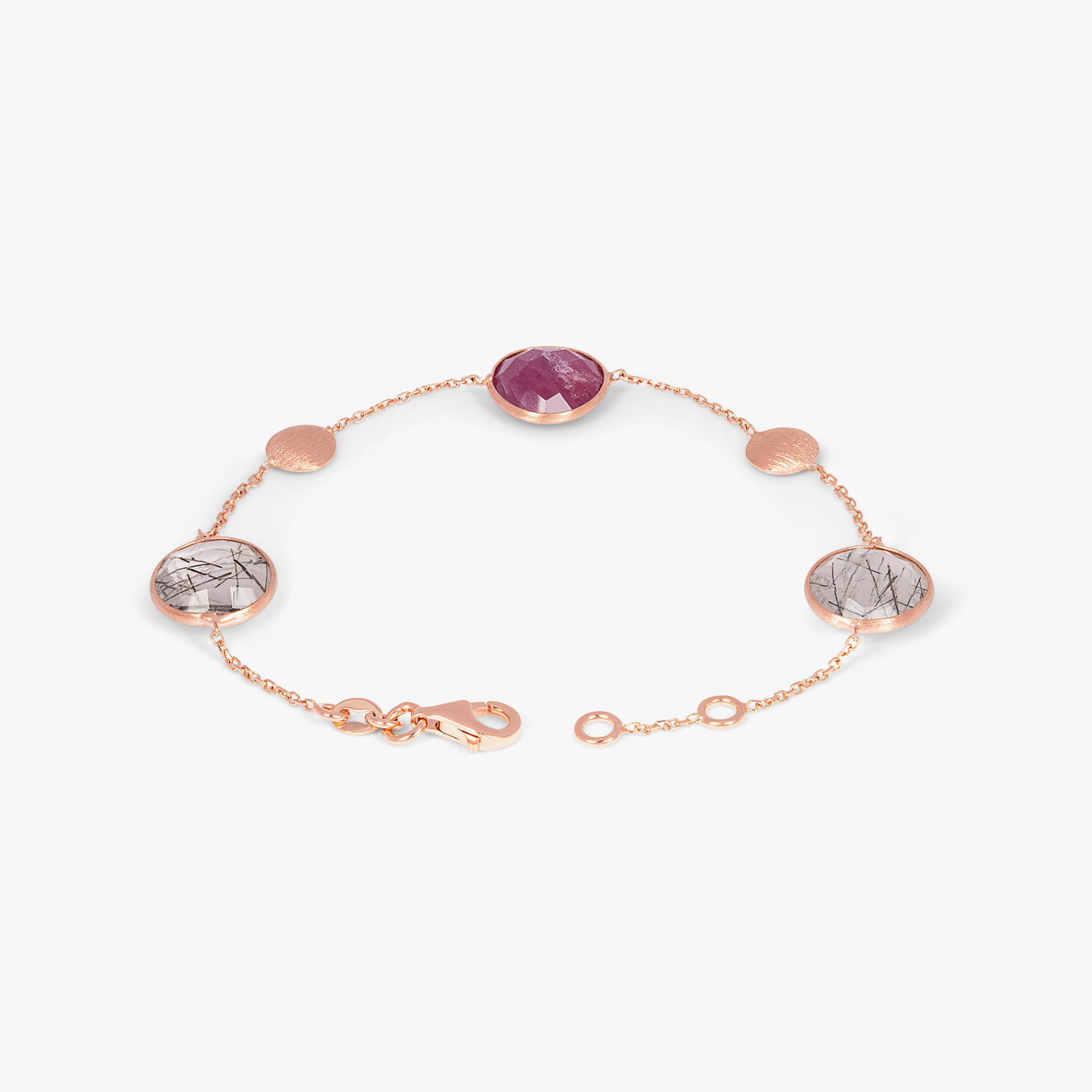 Kensington bracelet with black rutilated quartz and ruby in 14k satin rose gold (UK) 3