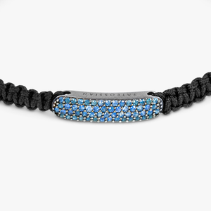 Baton bracelet with sapphire in black macrame and black rhodium plated sterling silver