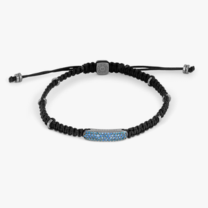 Baton bracelet with sapphire in black macrame and black rhodium plated sterling silver