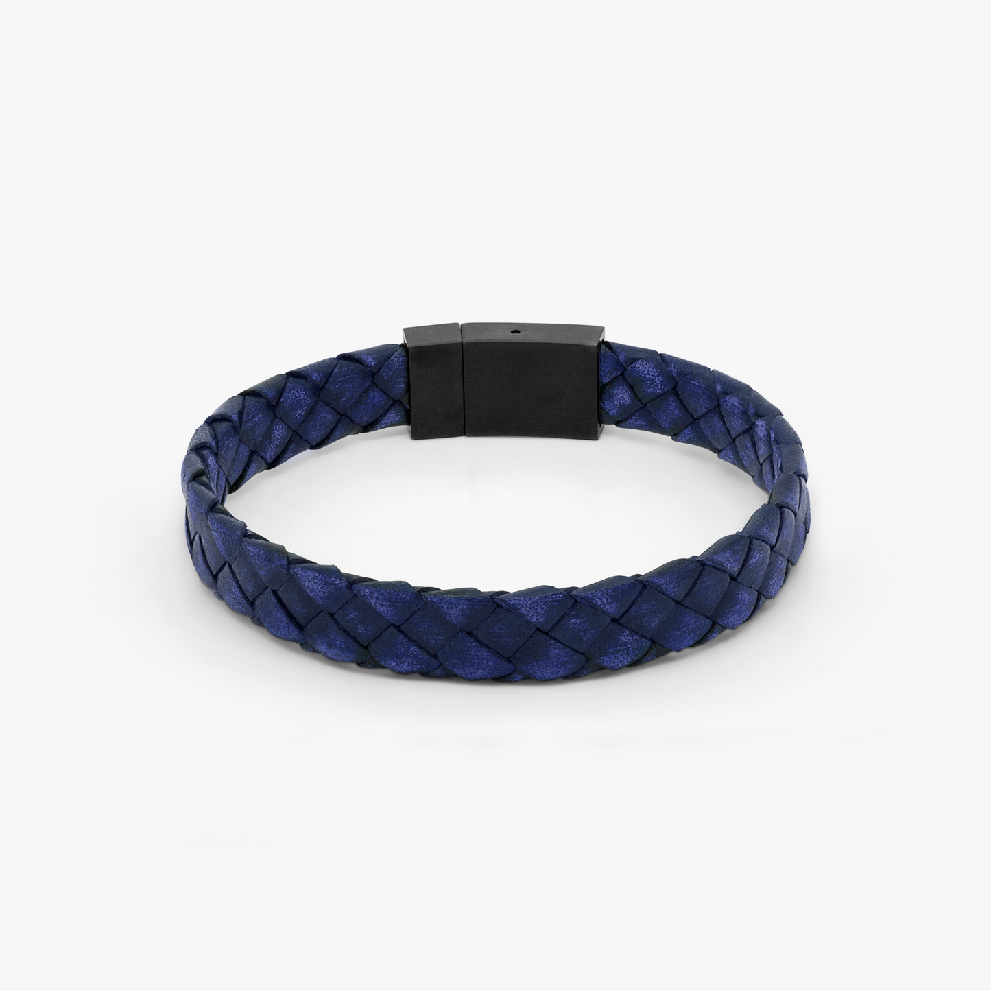 Carbon Woven bracelet in Italian navy leather with carbon fibre and stainless steel