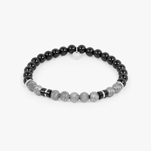 Argento Graffiato bracelet with black agate in rhodium-plated sterling silver