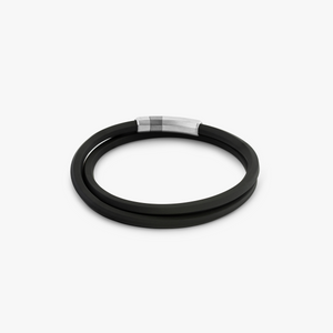 Black rubber Octagon click bracelet with rhodium-plated sterling silver