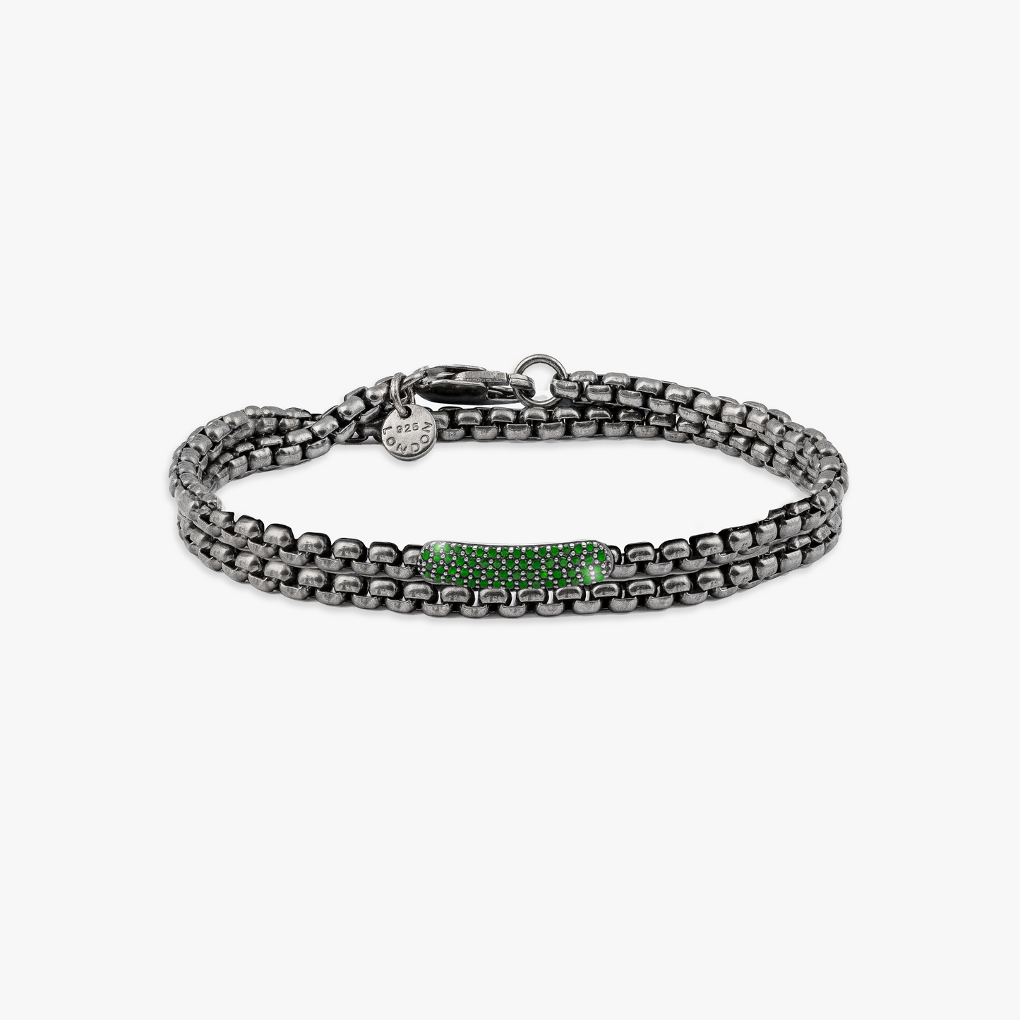 Black rhodium plated sterling silver Catena baton bracelet with emeralds