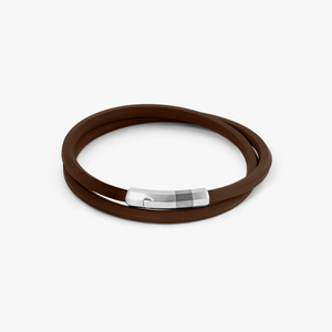 Brown rubber Octagon click bracelet with rhodium-plated sterling silver
