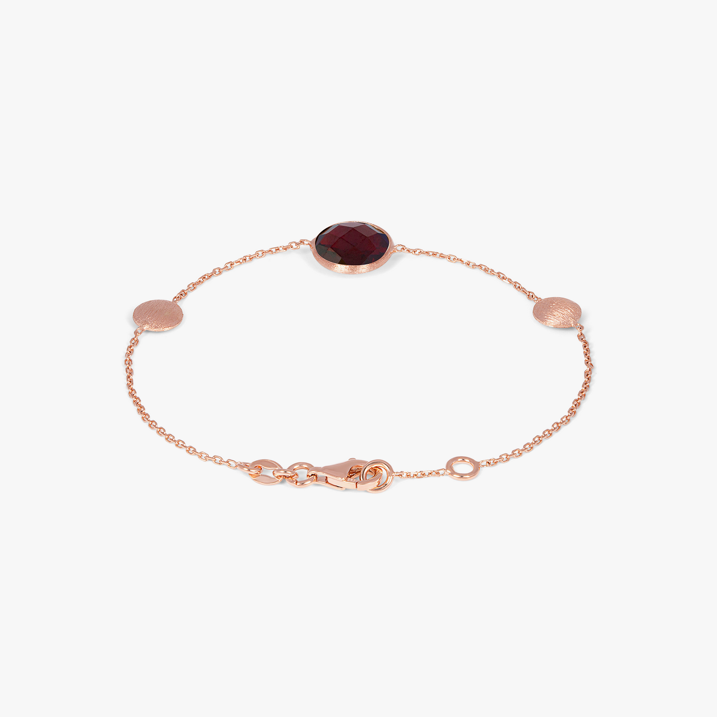 14k satin rose gold Kensington single stone bracelet in garnet