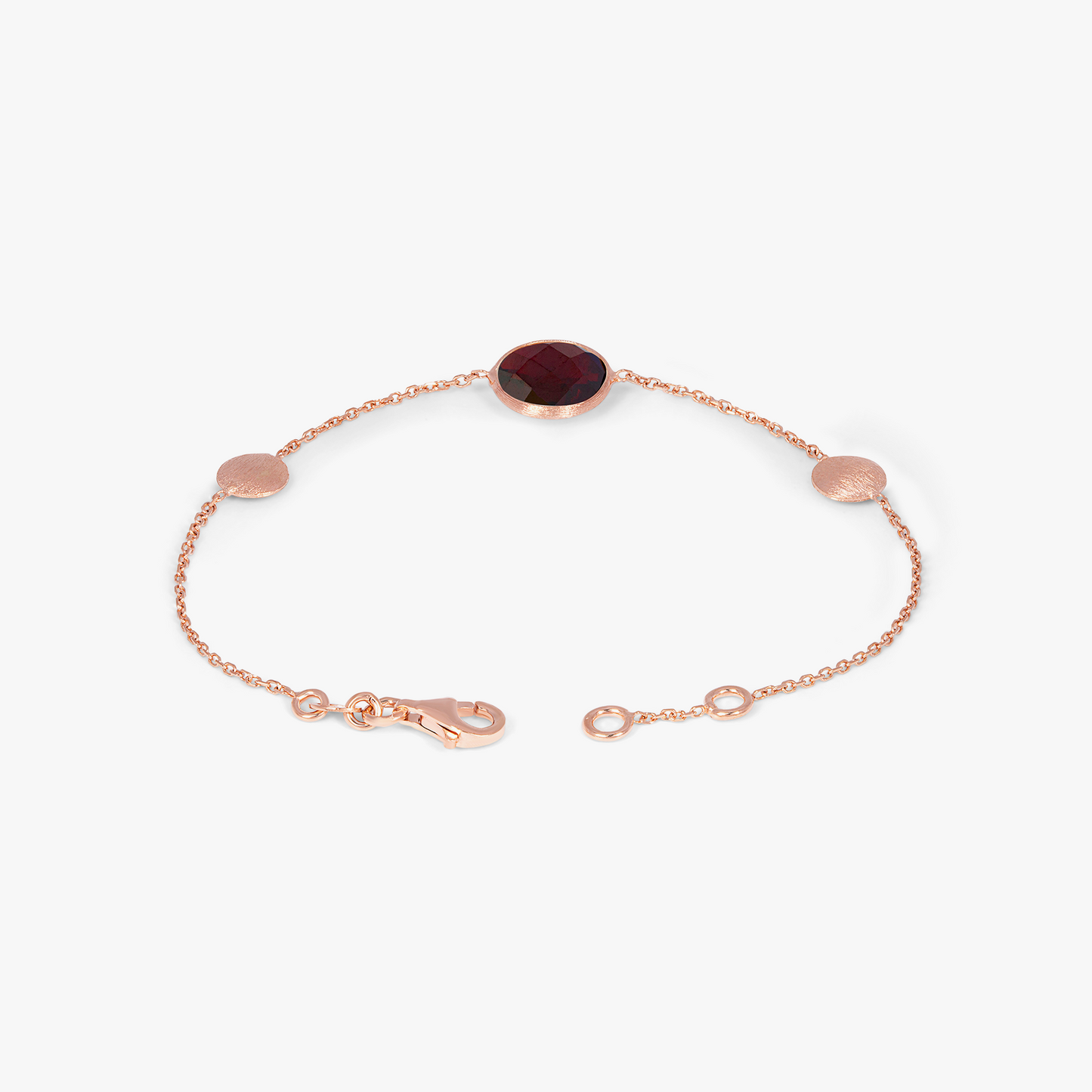 14k satin rose gold Kensington single stone bracelet in garnet