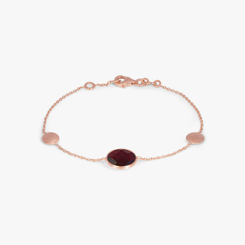 14k satin rose gold Kensington single stone bracelet in garnet