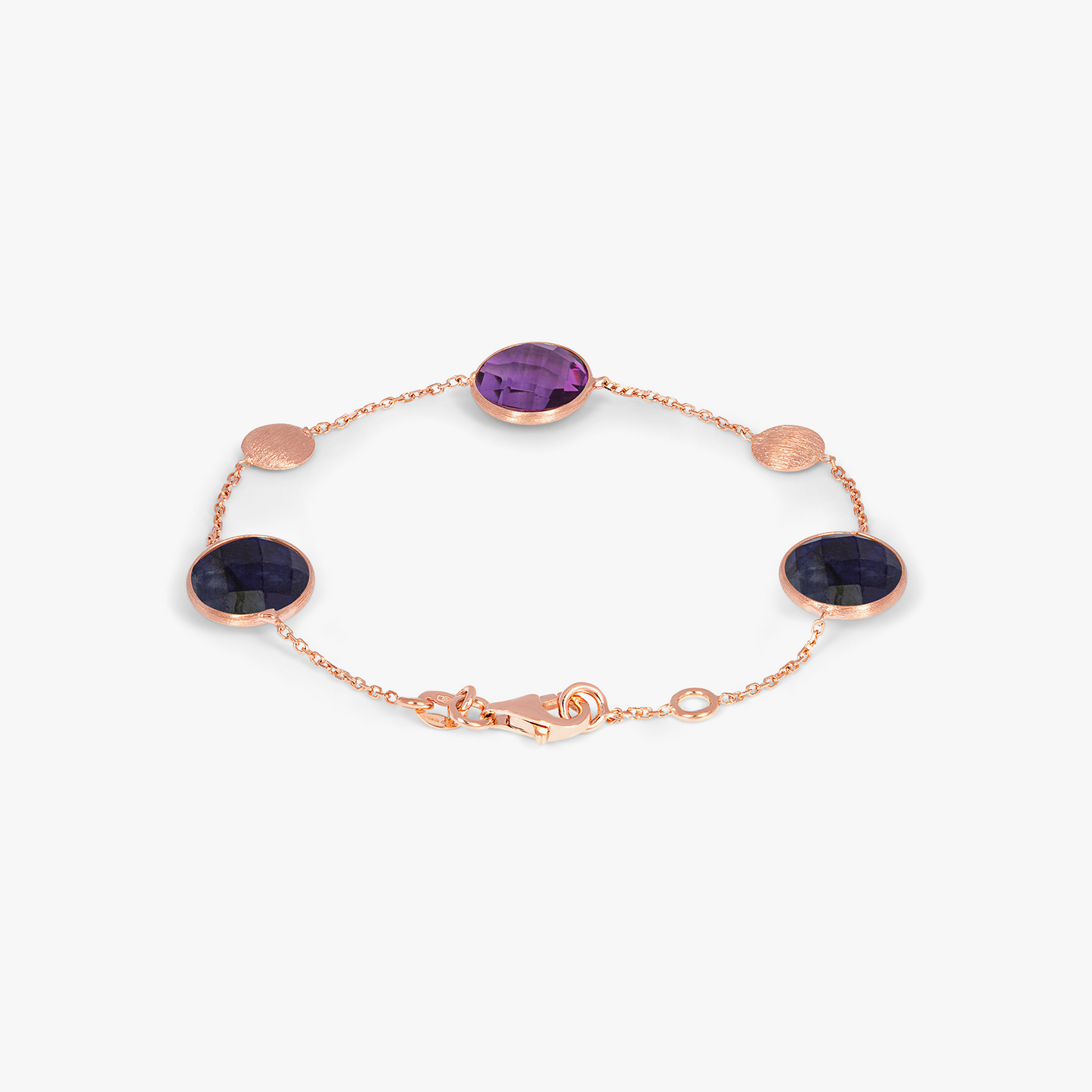 14k satin rose gold Kensington double stone bracelet in sapphire and amethyst