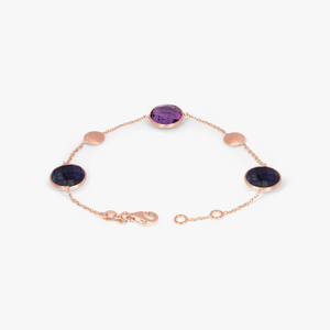 14k satin rose gold Kensington double stone bracelet in sapphire and amethyst