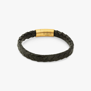 Black Yellow Gold Plated Leather Graffiato Bracelet