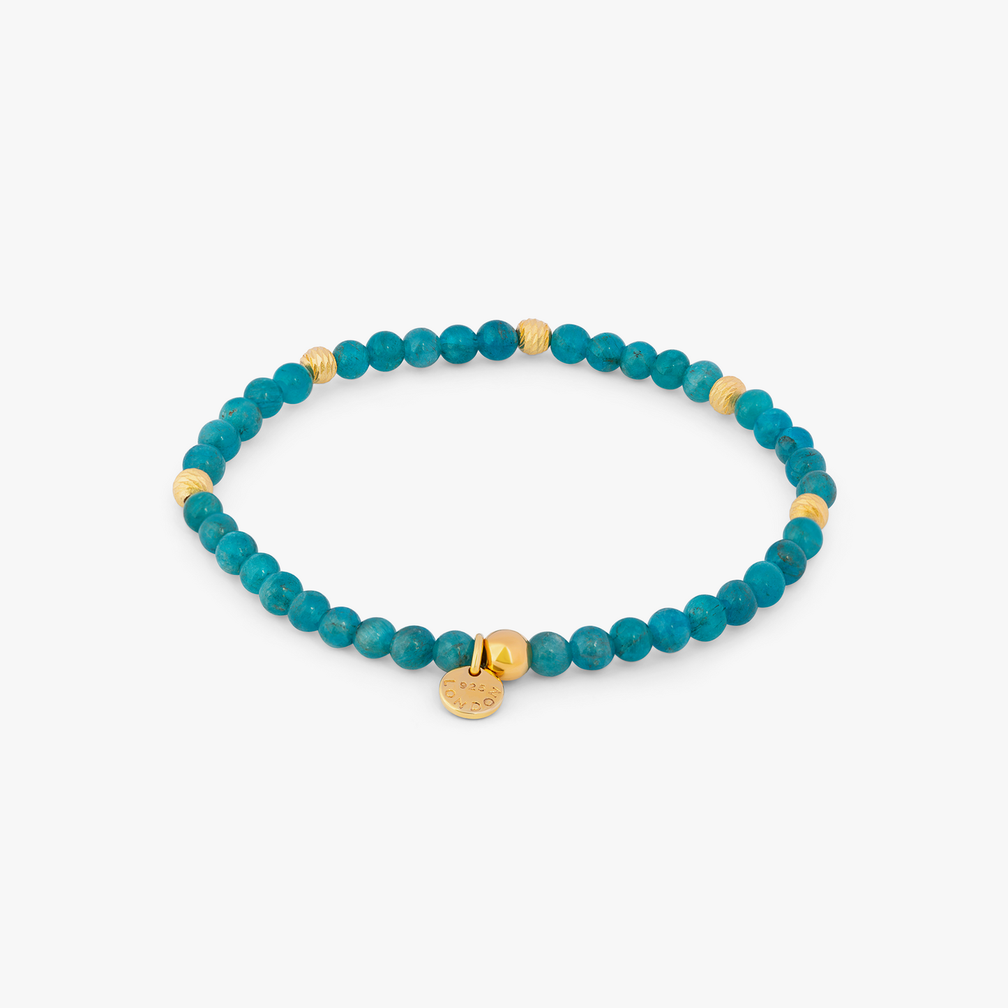 Yellow gold plated sterling silver Graffiato Sennit bead bracelet with apatite