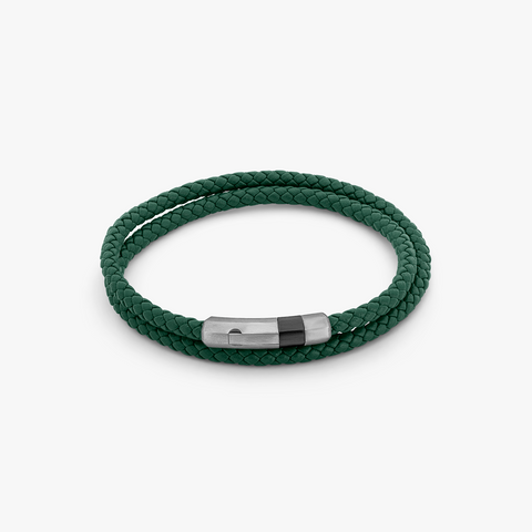 Octagon Click Pelle Double Wrap Leather Bracelet In Green