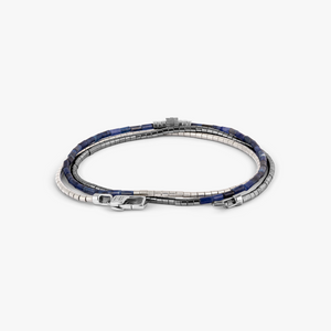 Navaho Triple Wrap Beaded Bracelet in Rhodium Silver with Sodalite and Hematite