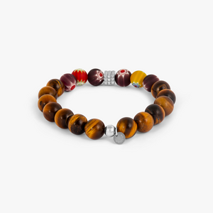 Millefiori Maxi Beaded Bracelet in Stainless Steel with Tiger Eye