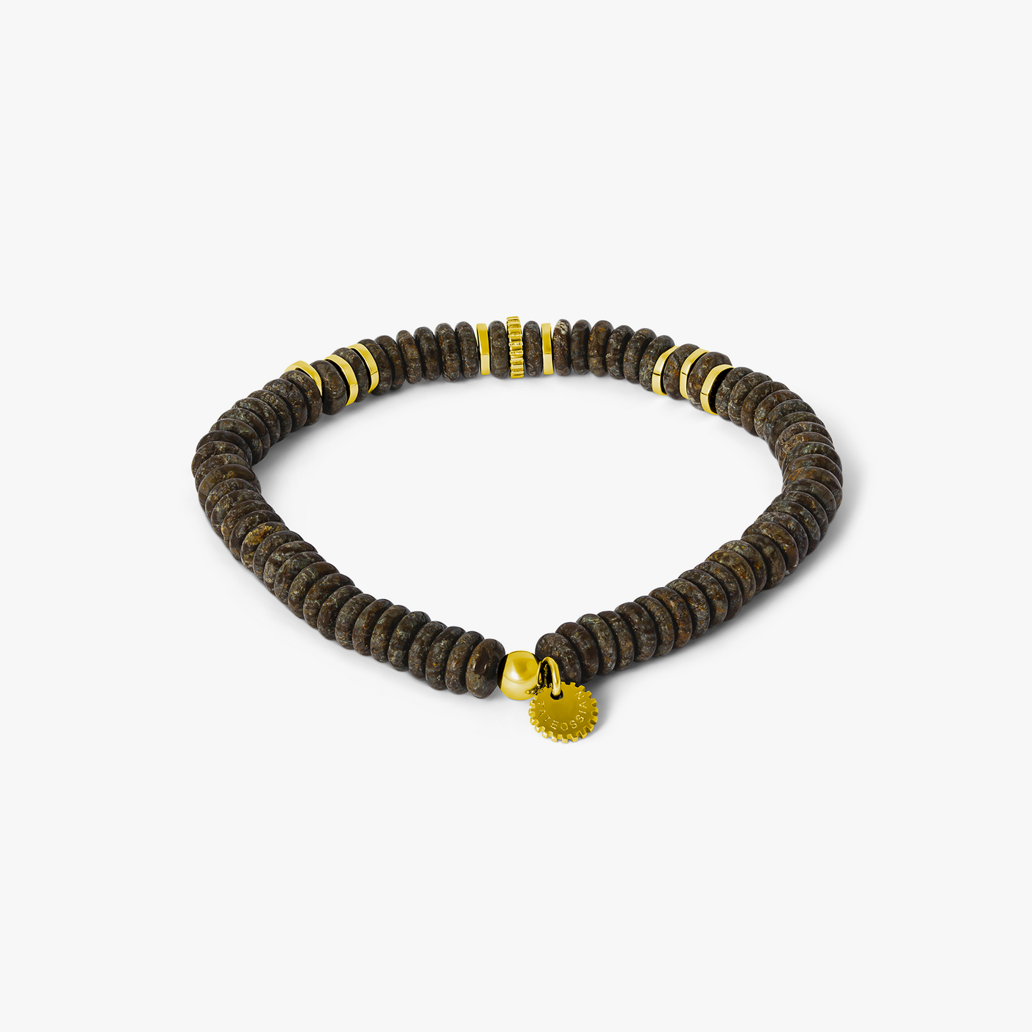 Positano Beaded Bracelet in Yellow Gold Plated Silver with Brown Obsidian