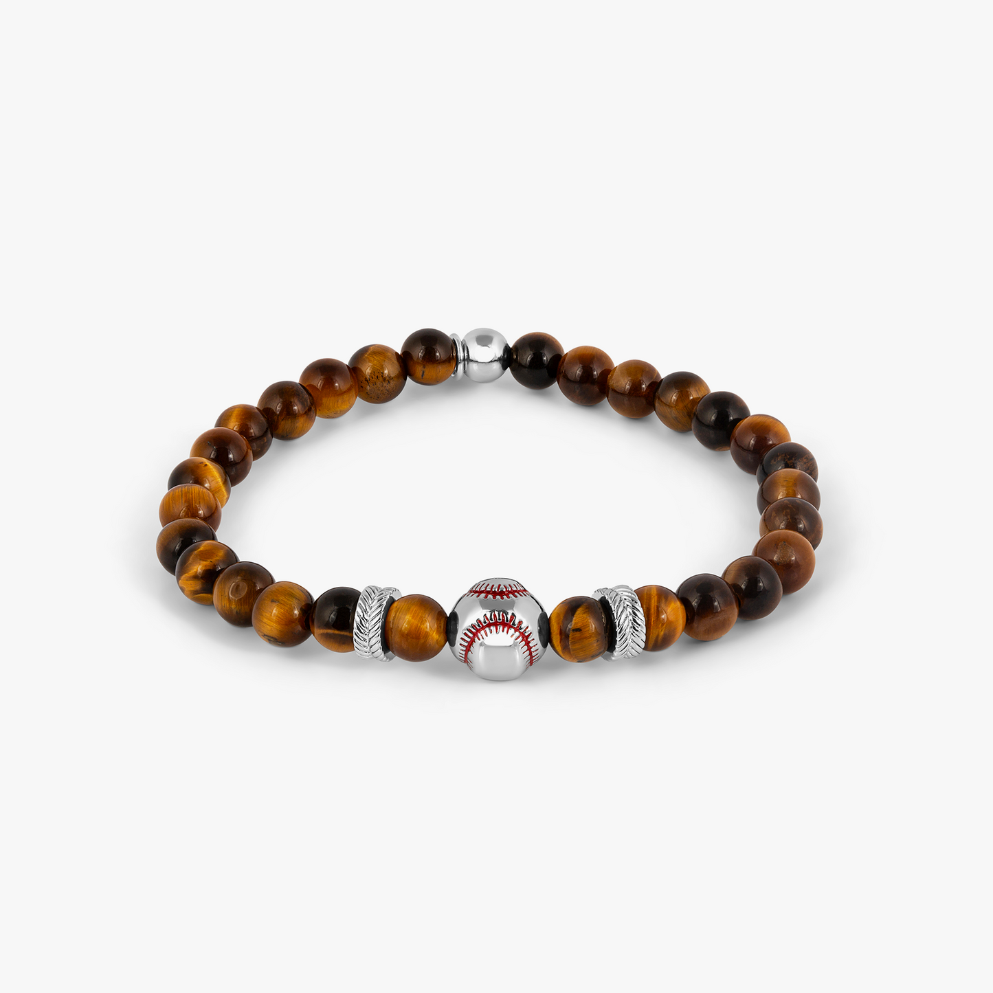 THOMPSON Baseball Beaded Bracelet in Stainless Steel with Brown Tiger Eye