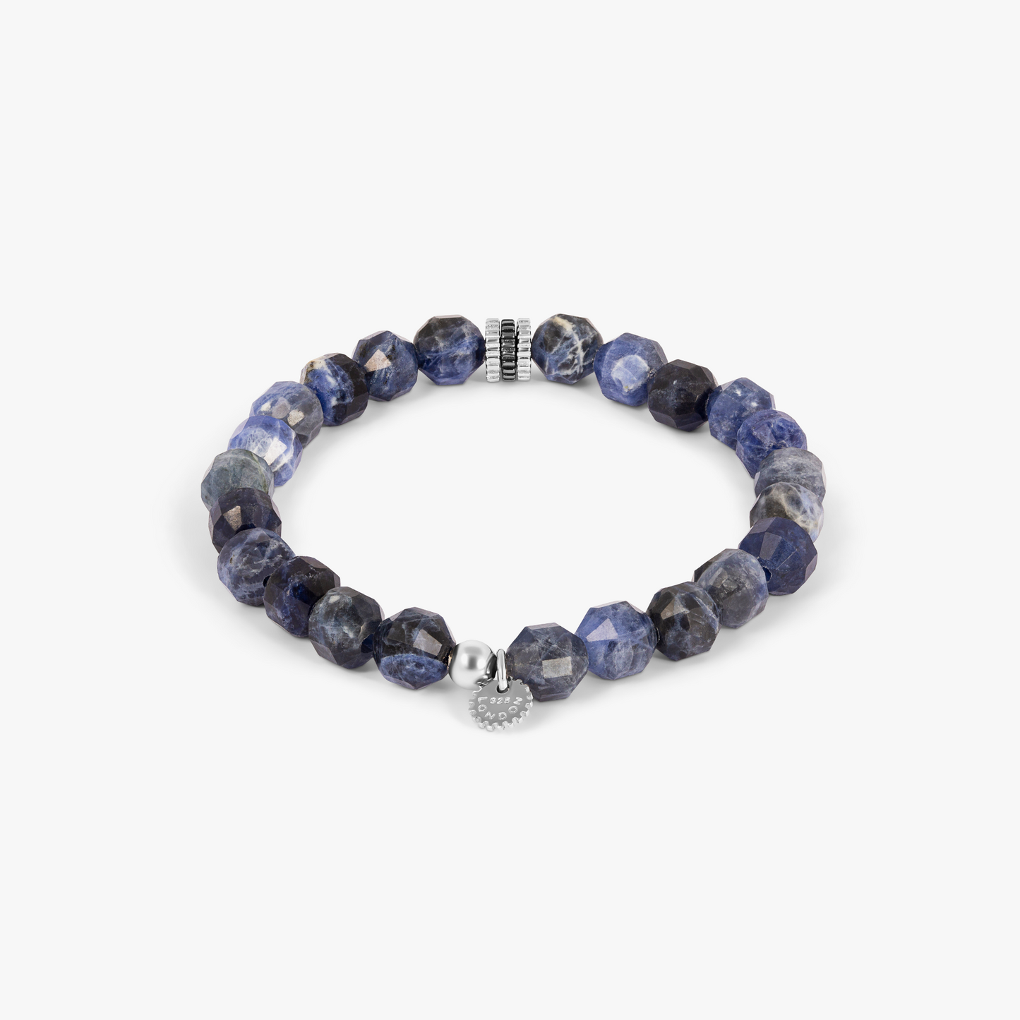 Gear Trio Hexade Beaded Bracelet in Rhodium Silver with Sodalite