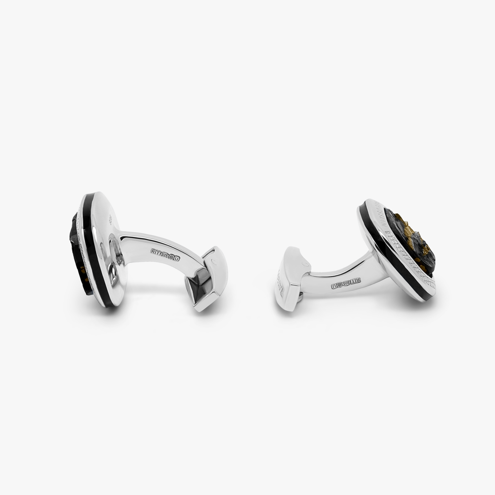 Slate Pyrite cufflinks in sterling silver