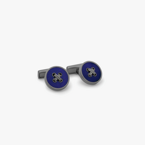 THOMPSON Tambor Button cufflinks with blue enamel