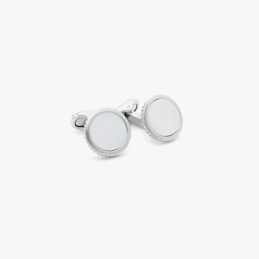 THOMPSON Satin Round cufflinks in white (UK) 1