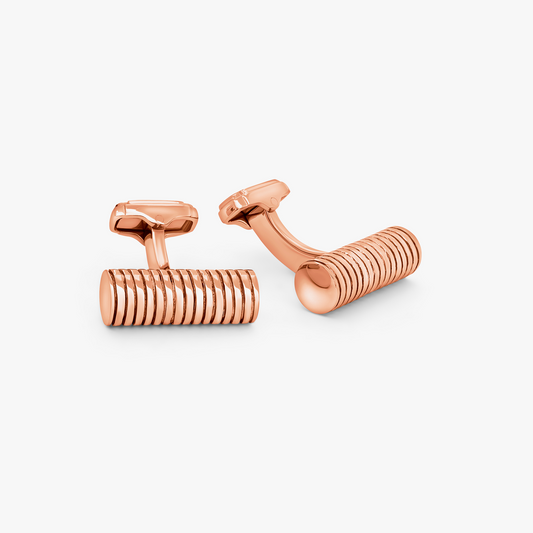 THOMPSON Ribbed  Rose Gold Plated Cylinder cufflinks with enamel