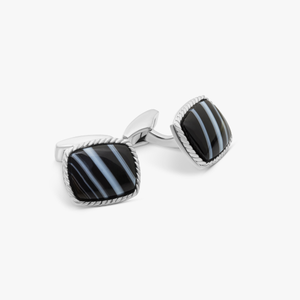 Rhodium plated sterling silver Tuxedo Agate cufflinks (Limited Edition)