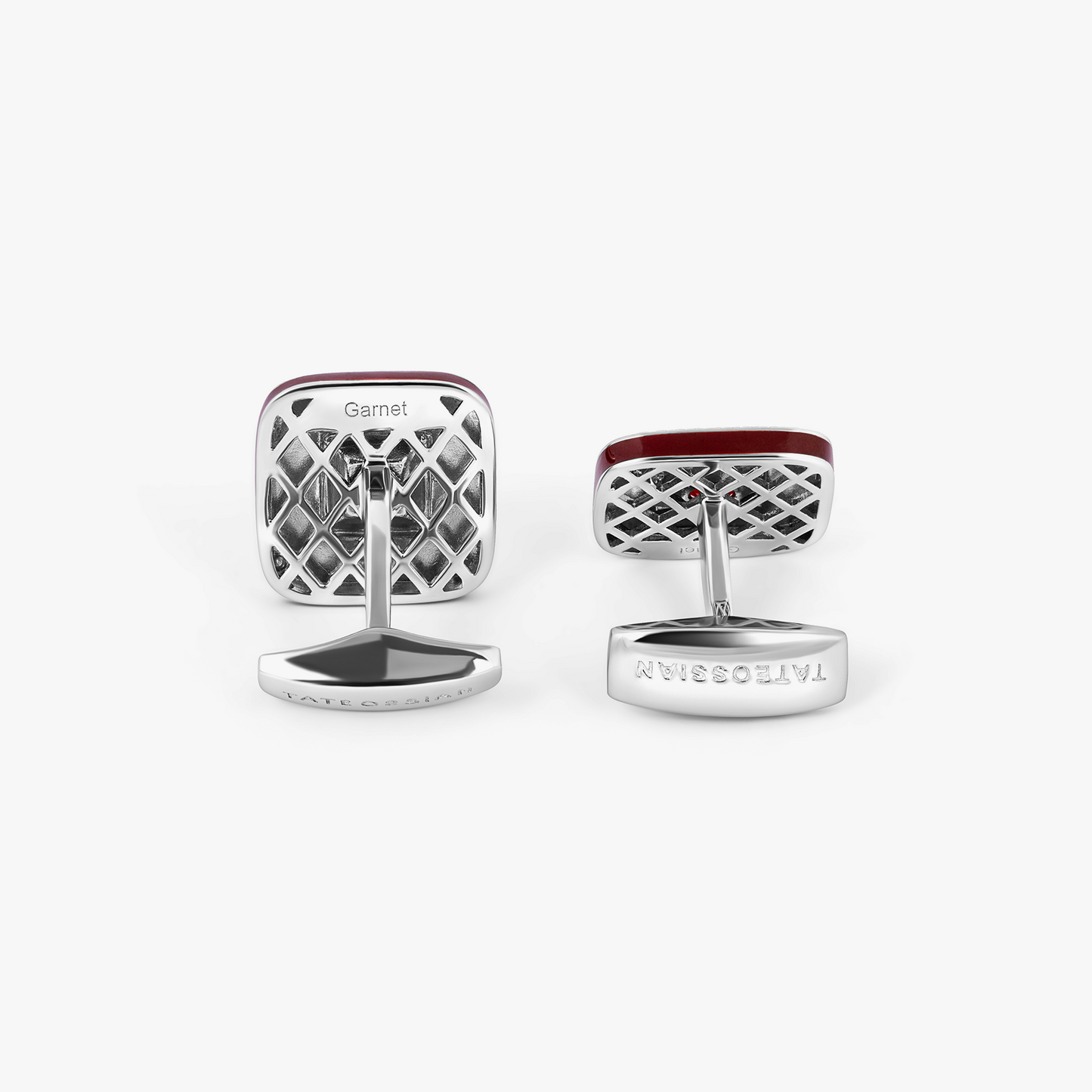 Refratto Cufflinks in Rhodium Silver with Red Garnet