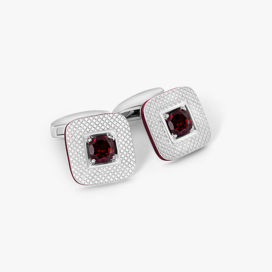 Refratto Cufflinks in Rhodium Silver with Red Garnet