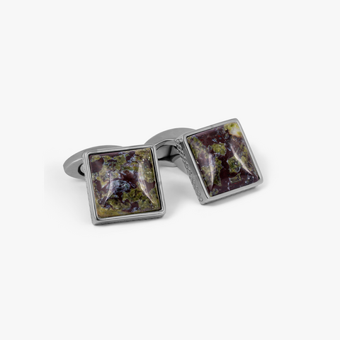 Titanium Classic Cufflinks with Green & Brown Forest Stone