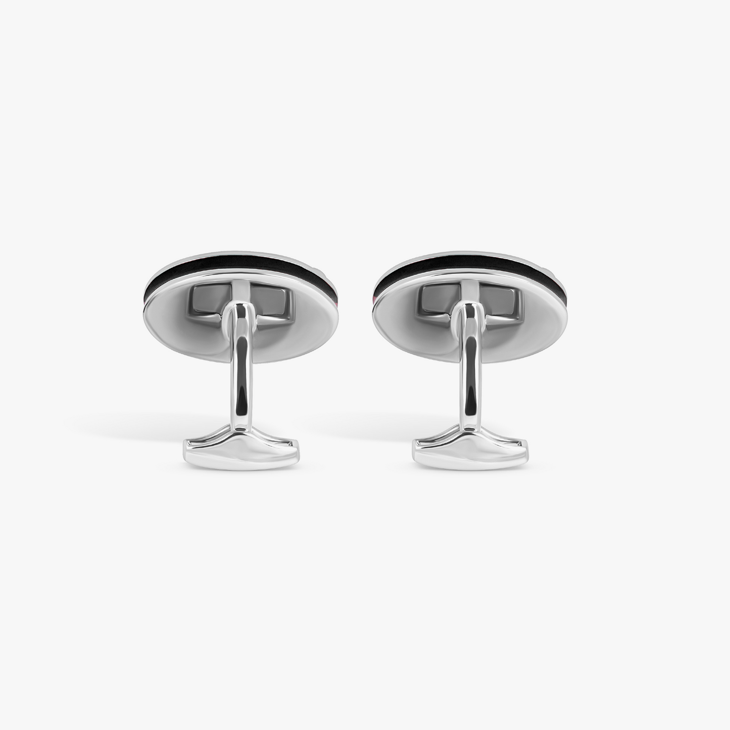 Sports Ice Racing Car Cufflinks in Palladium Plated with Black Enamel