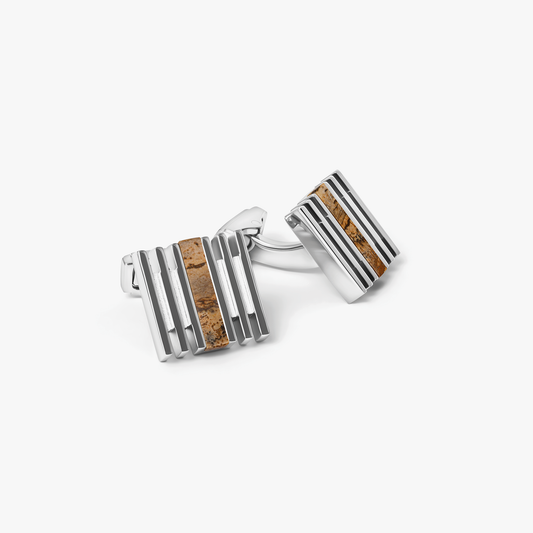 THOMPSON Summer Stripes Bar Cufflinks in Palladium Plated with Picture Jasper